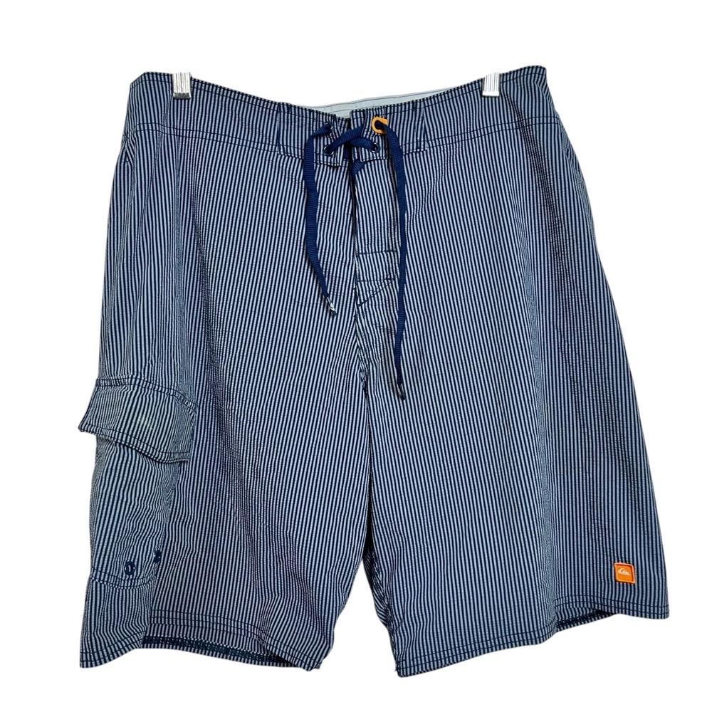 Quiksilver Mens Striped Board Shorts Size 34‎ Drawstring Cargo Pocket Swim